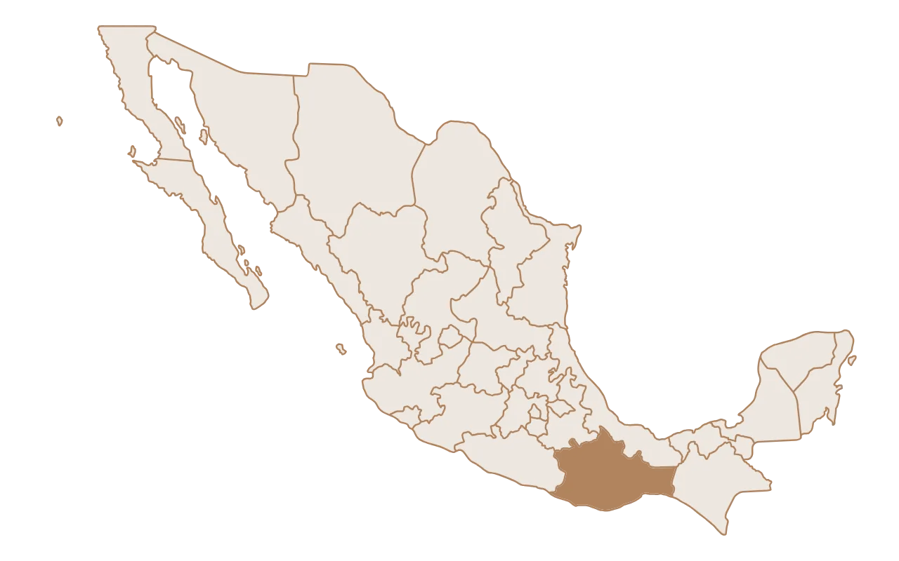 Mapa de México mostrando la ubicación de Santiago Matatlán, Oaxaca